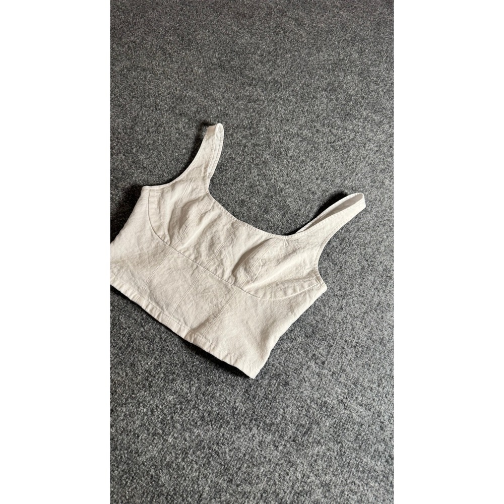 Banana Republic White Linen Blend Smocked Back Bustier Crop Top Size 0 - Picture 2 of 10